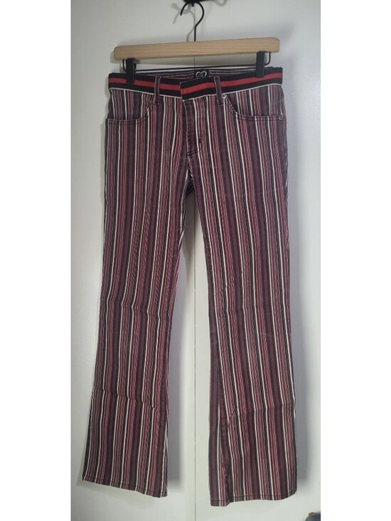 XOXO Pants - Vintage y2k XOXO Jeans SZ 7/8 Striped Bootcut Grunge Red Black